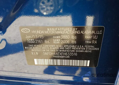 2015 Hyundai Elantra Se z USA, uszkodzony, nr VIN 5NPDH4AEXFH633516
